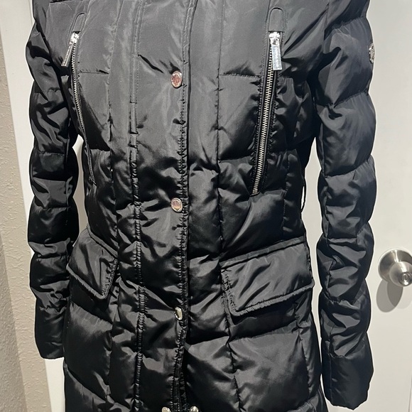 MICHAEL Michael Kors Black Puffer Jacket Mid-Length Belted - Picture 16 of 16
